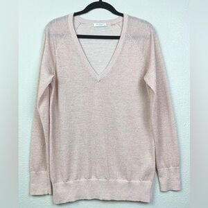 Equipment Femme Women Medium V-Neck Wool Blend Long Sleeve Sweater Pink Metallic